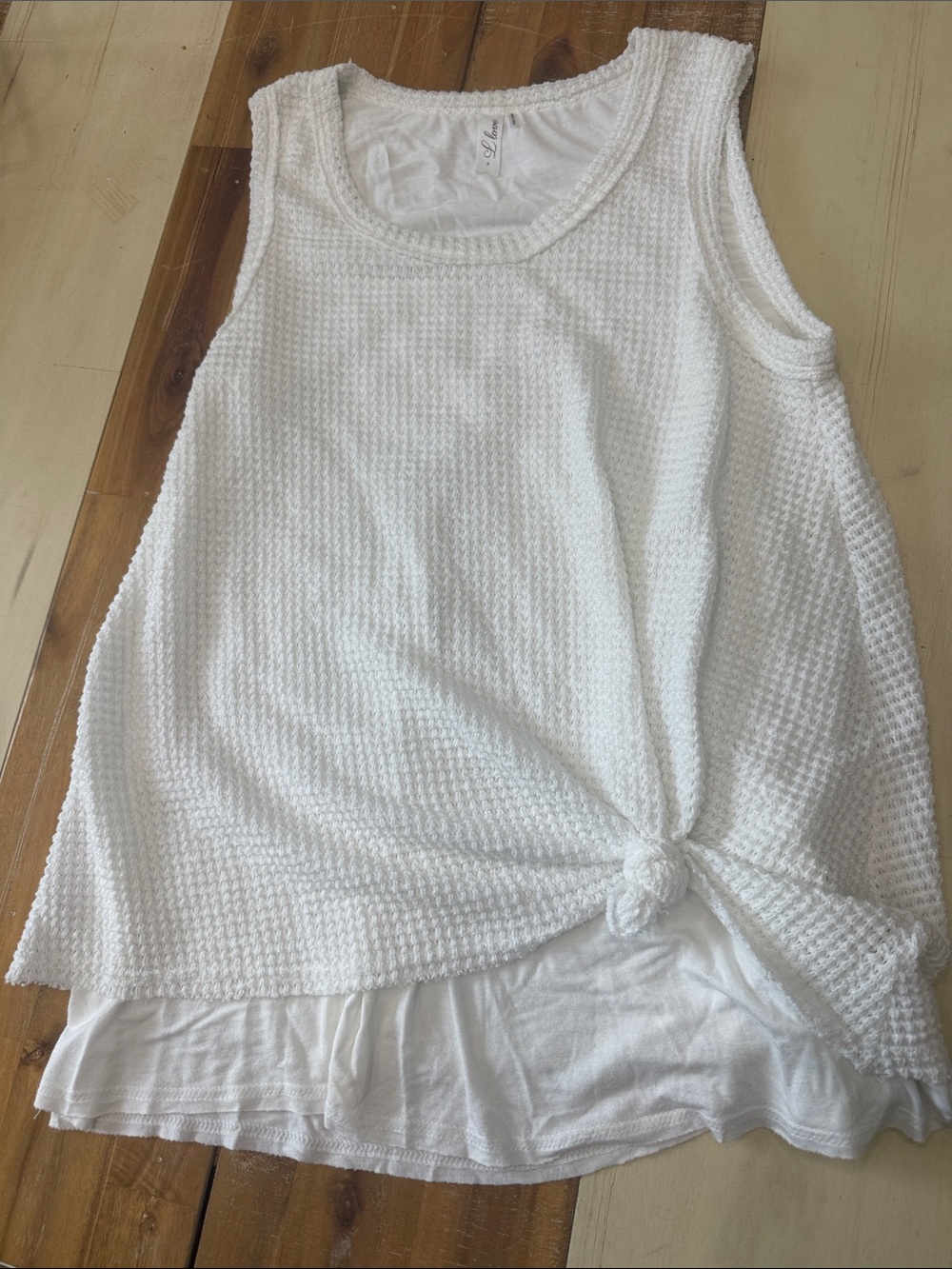 White Textured Knit Tank with Front Knot - Womens
